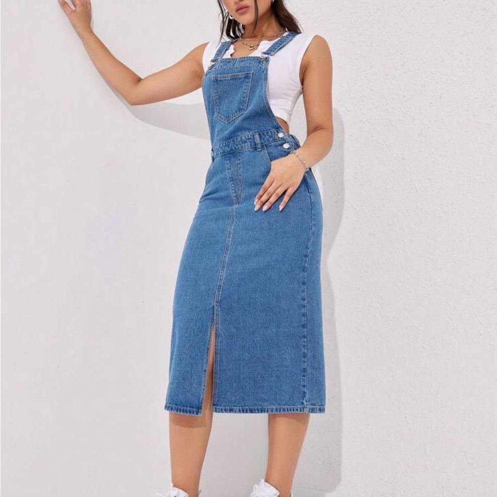 Blue Denim Overall Midi Skirt - Women's Jeans